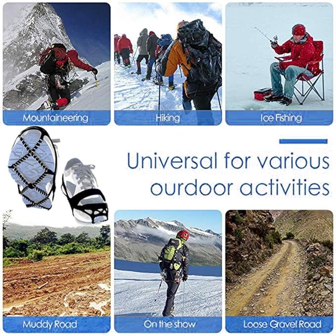 Ice Cleats, Highly elastic Traction Cleats Grippers with tape Straps and Storage Bag, Anti Slip Walk Traction Cleats for Hiking Walking on Snow and Ice