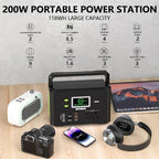 Portable Power Station 200W (400W Peak),118Wh solar power station with 110V/200W AC Outlet,32000mAh Backup Lithium Battery Generator for Home Backup Outdoor Emergency RV