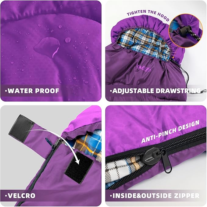 Camping Sleeping Bag, 32℉ Sleeping Bags for Adults Kids Teens Cold Weather Warm Sleeping Bag Winter for 3-4 Season Camping, Camping Gear Equipment, Traveling, and Outdoors