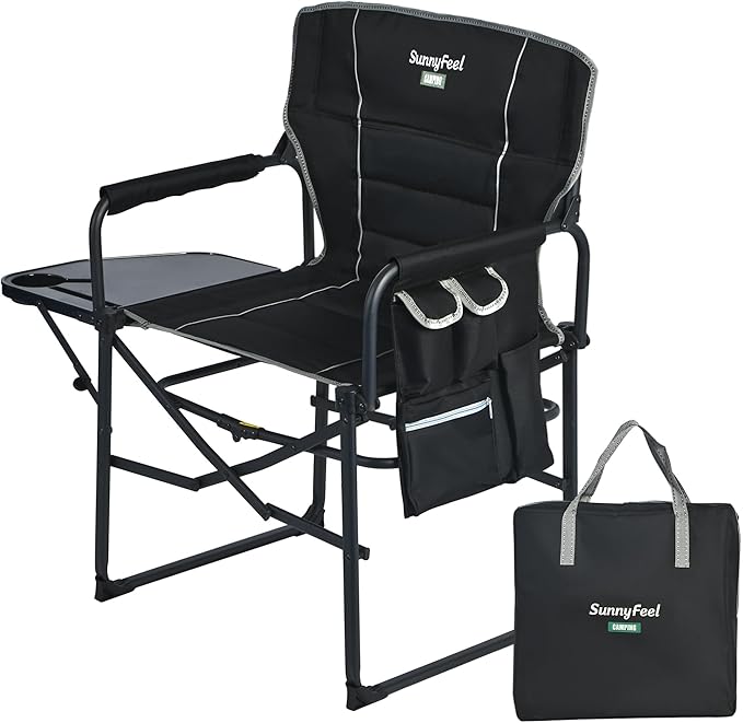 SUNNYFEEL Oversized Camping Directors Chair 1 Pack, Portable Folding Lawn Chairs for Adults Heavy Duty with Side Table,Pocket for Beach, Fishing,Picnic,Concert Outdoor, Foldable Camp Chairs