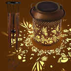 Solar Lanterns with Wind Chimes - Garden Decor Set Includes Greeting Card & Gift Wrap Paper, Patio Yard Birthday Gifts for Women, Solar Lanterns Outdoor Waterproof (Butterfly)
