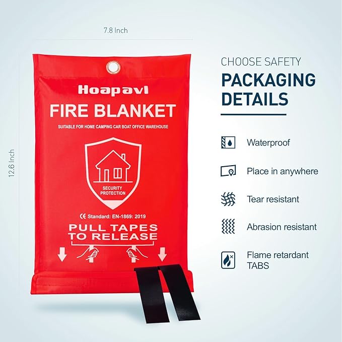 Emergency Fire Blanket, 40” x 40” Fire Blanket for Home and Kitchen, Fiberglass Fire Blankets for Camping Car Boat Office Warehouse Fire Safety, Quickly Suppresses The Spread of Fire