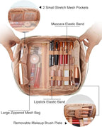 Relavel Travel Makeup Bag for Women, Large Capacity Cosmetic Bags with Separate Brushes Compartments, Waterproof Toiletry Organizer Bags with Handle for Travel Essentials - White