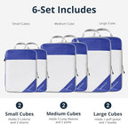 Compression Packing Cubes 6 Set, Compressible Space-Saving Packing Cubes for Travel - Compression Bags, Luggage Organizer, Travel Essentials for Women, Royal Blue