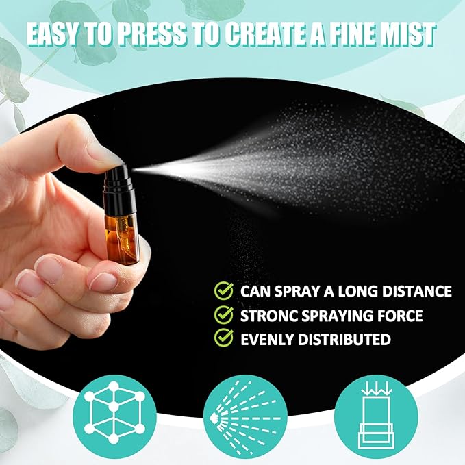 Zhehao 25 Pcs Mini Spray Bottles 2 ml Clear Glass Perfume Bottles Refillable Fine Mist Perfume Atomizer Portable Empty Sample Containers for Cleaning, Essential Oils, Travel (Amber)