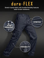 CQR Men's Flex Ripstop Tactical Pants, Water Resistant Stretch Cargo Pants, Lightweight EDC Hiking Work Pants
