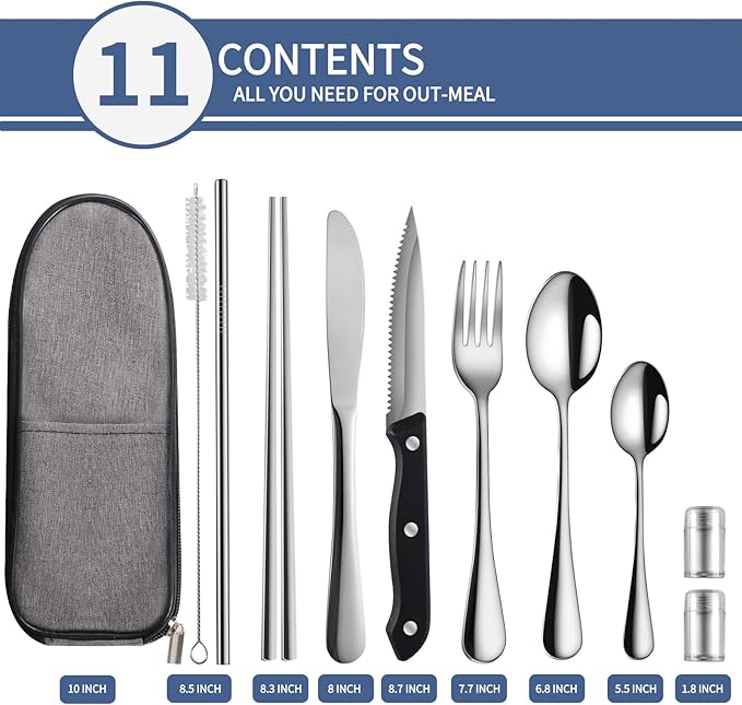 Travel Utensils with Case,Reusable Utensils,Portable Travel Camping Cutlery Set,Stainless Steel Flatware Set,Lunch Boxes Workplace Camping School Picnic (Sivler)