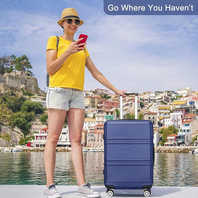 Kono 3 Piece Luggage Sets Expandable(only 28") Lightweight with Spinner Wheels TSA Lock Hardside Travel Rolling Suitcases 20in 24in 28in Carry on Navy