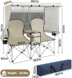 BDL Double Camping Chair with Canopy, Two Person Folding Loveseat with Shade, Heavy Duty Beach Chair with Cooler Bag, Cup Holder for Outside, Fishing, Sports, Beach-White