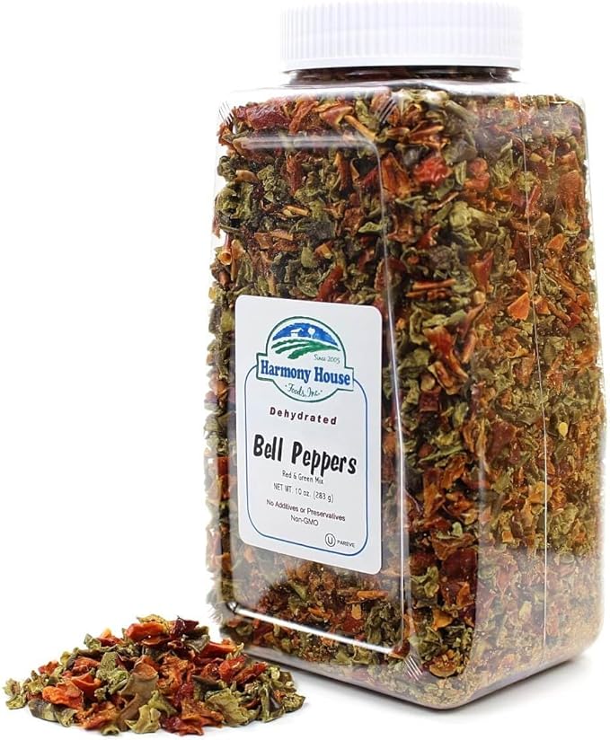 Harmony House Dried Mixed Bell Peppers, Diced – Dehydrated Vegetables for Cooking, Camping, Emergency Supply and More