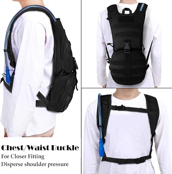 SUNRISING Tactical Molle Hydration Backpack with 3L Water Bladder - Lightweight Military Water Backpack for Hiking, Running, Cycling