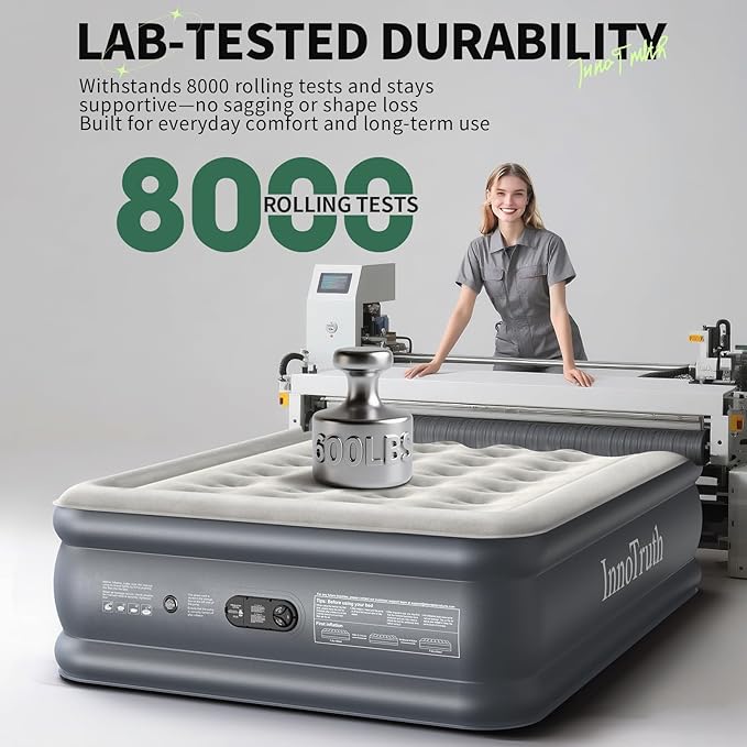 InnoTruth Air Mattress Full with Built in Pump, Inflatable Blow up Mattress, 18" Raised Colchones Inflables Air Bed for Guests & Home, Ideal for Home Use and Outdoor Camping, 600lb Weight Capacity