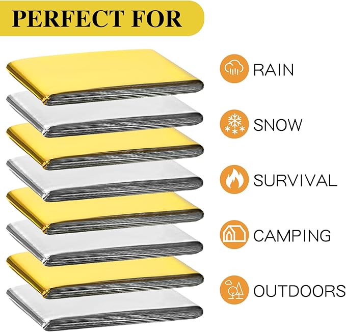 Macarrie 100 Pack Emergency Thermal Blankets Silver Foil Survival Blanket Kit for Outdoors, Camping, Hiking, Homeless, First Aid