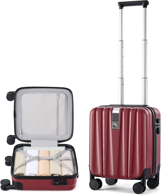 Hanke 14 Inch Underseat Carry On Luggage with Wheels Hard Shell Suitcases Lightweight Small Luggage for Weekender Mini Suitcase Carry On Bag Travel Luggage for Travel Rolling Suitcase.(Burgundy)