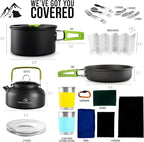 Camping Cookware Set - 19-Piece Lightweight Backpacking Cookware with Pots, Pans, Utensils - Compact Outdoor Cooking Kit for Camping, Hiking, Backpacking & Survival