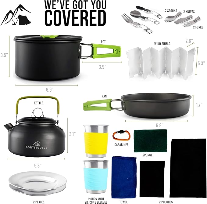 Camping Cookware Set - 19-Piece Lightweight Backpacking Cookware with Pots, Pans, Utensils - Compact Outdoor Cooking Kit for Camping, Hiking, Backpacking & Survival