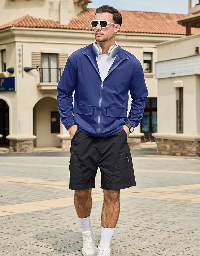 SEGANUP Men's Lightweight Windbreaker Jacket Outdoor Workout Windproof Dustproof Jacket Golf Hiking Wind Breaker with Pockets