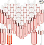 100 Pcs Mini Glass Oil Dropper Bottle Bulk, Clear Essential Small Empty Bottles Sample Containers Perfume Liquid Vials with Cap for Traveling (5 ml,Pink Body)