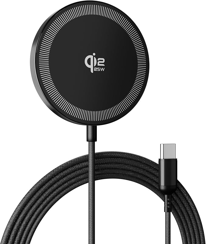 Magnetic Qi2 Wireless Charging Pad: 25W Mag Fast Charger for Google Pixel 10 iPhone 17 16 Pro Max 16e 15 14 13 12 AirPods & Samsung Galaxy Series Gift Ideal for Desk & Travel (Black, 1Pack)