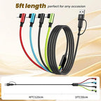 Travel Essentials 90 Degree Charging Cable, 4 in 2 USB A/USB C Multi Charging Cable, Right Angle Universal Phone Charger with IP/Type C/Type C/Micro Port, Compatible with Most Cell Phones and More