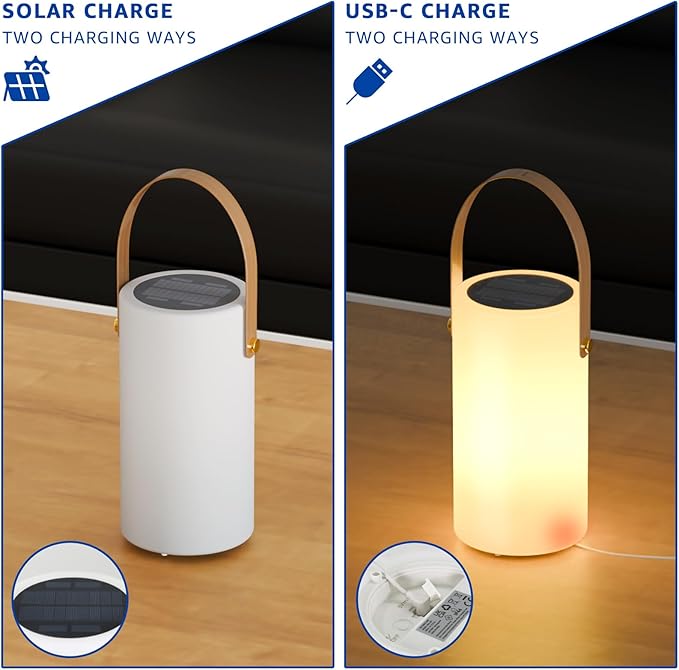uuffoo Solar Table Lamp Outdoor Lantern 2 in 1 Charging Portable LED Cordless Lights with Remote 8 Colors, Water-Resistant IP44 for Patio Terrace Camping Garden Balcony