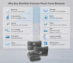 BlueHills Premium 2 Pack Travel Blanket Pillow in Mini Soft Case Plush Airplane Blanket in Bag Compact Luggage Belt Plane Pillows Gifts Long Flight Blankets Essentials Gray M21