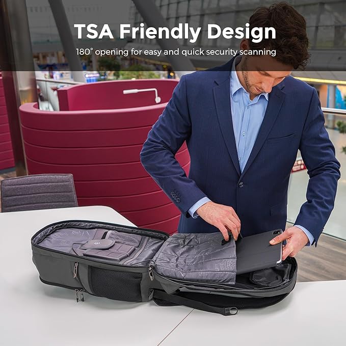 Swissdigital Design TSA Business Laptop Backpack For Men,Travel Backpack With USB Charging Port,College Tech Backpacks With RFID Pockets Presents For Men Fits 15.6 Inch Computer Grey | J16BT-03