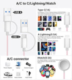 Temdan for Travel Vacation Essentials,3 in 2 USB C Cable for Apple Watch Charger/iPhone 17 Charger/Lightning,Multi Charging Cable Cord,Camping Essentials,Designed for iWatch & iPhone 16-12-4FT Pink