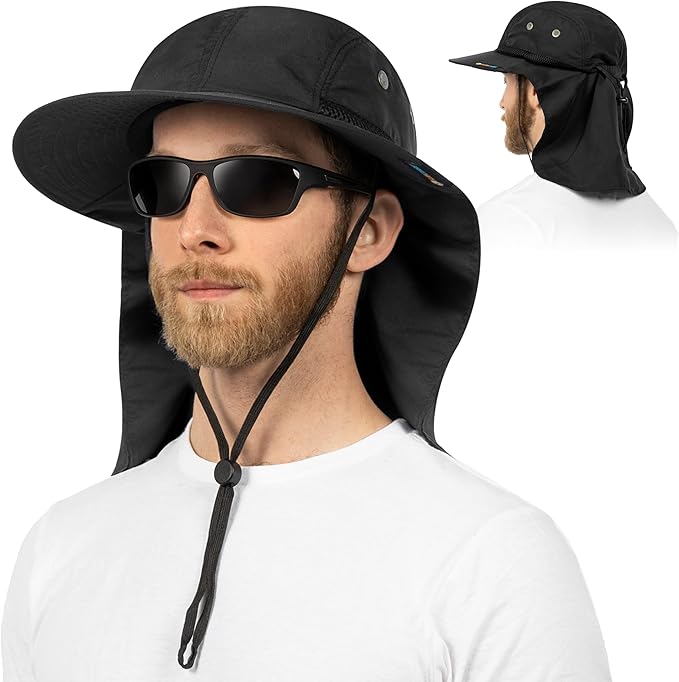 SUN CUBE Sun Hat for Men, Wide Brim Fishing Hat Neck Flap Cover Men, Women, Hiking, Camping, Sun Protection UV, Gardening