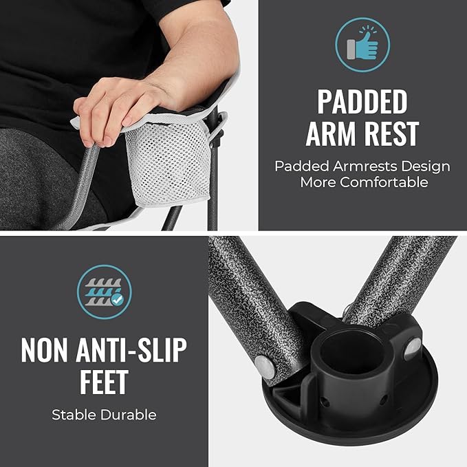 FUNDANGO Folding Camping Chair with Table, 2 Pack Portable Heavy Duty Outdoor Padded Chairs for Adults with Cup Holders for Lawn Beach Picnic Outside Travel (Black)