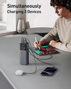 SIXTHGU Laptop Power Bank, 3-Port 20,000mAh Portable Charger with 200W Max Output, PD 3.1 Fast Charging, Flight-Approved for Travel, PowerTower, for MacBook, iPhone 17/16 Series, and More（Beige）