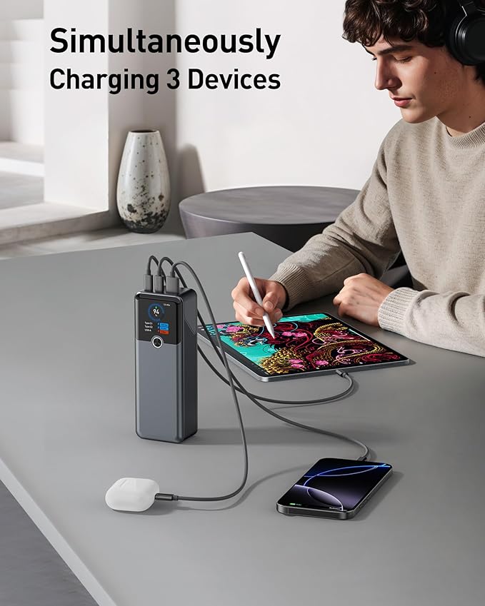 Power Bank, 20000mAh 3-Port Laptop Portable Charger with 140W Fast Charging, Smart Display, for Outdoor, Compatible with iPhone 16/15/14 Series, Samsung, MacBook, iPad, and More