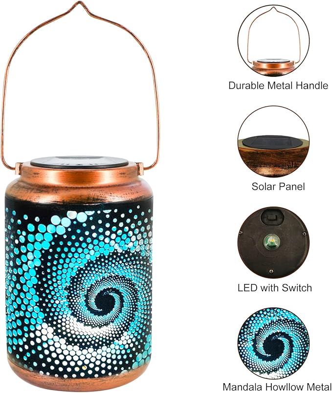4 Pack Solar Powered Metal LED Lanterns with Handle - Waterproof Outdoor Hanging Lanterns for Garden, Patio, Decor & Christmas Gifts