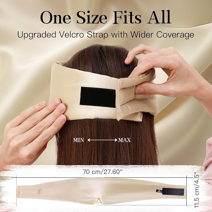 100% Mulberry Silk Sleep Mask, Complete Blackout, Adjustable Velcro Strap, Nasal Wing Design, Large Size, No Eye Cups, Perfect for Side Sleepers, Unisex (Taupe)