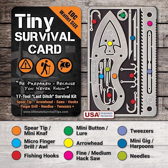 Tiny Survival Card - Fishing and Outdoor Wilderness Survival Set
