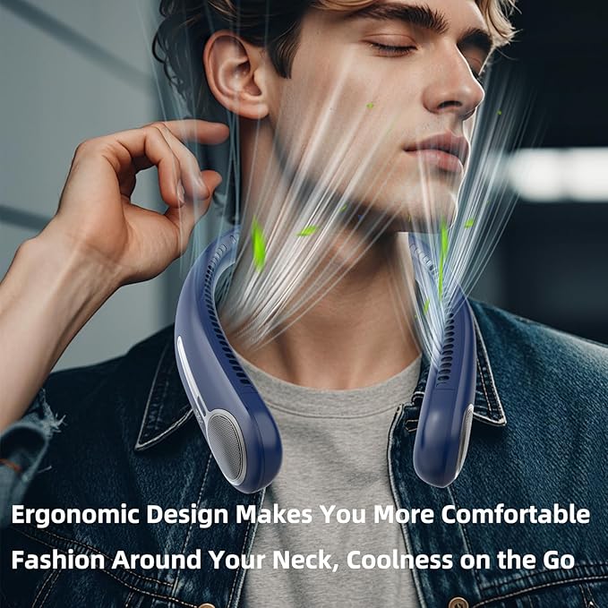 Portable Neck Fan,Hands Free Personal Wearable Bladeless Fan,6000mAh USB Rechargeable,360° Cooling,LED Display,4-Speeds,Birthday Gifts for Men Women Dad Mom,Outdoor Indoor Travel Camping (Blue)
