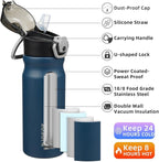 BJPKPK Insulated Water Bottle 18oz Stainless Steel Water Bottles With Straw And Carry Handle Double Wall Metal Thermo,Navy Blue