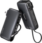 22.5W Portable Charger with Built-in USB-C Cable & Wall Plug, 10,000mAh Fast Charging USB C Power Bank, Travel Essential Battery Pack for iPhone 16/15 Series, Samsung Galaxy, iPad More Devices