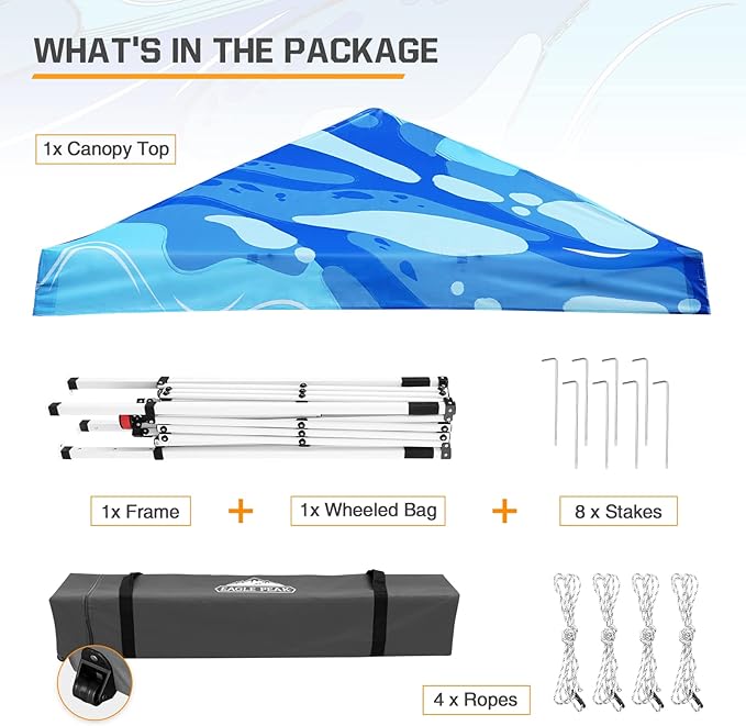 EAGLE PEAK 10x10 Slant Leg Pop-up Canopy Tent Easy One Person Setup Instant Outdoor Beach Canopy Folding Portable Sports Shelter 10x10 Base 8x8 Top (Blue Abstract)