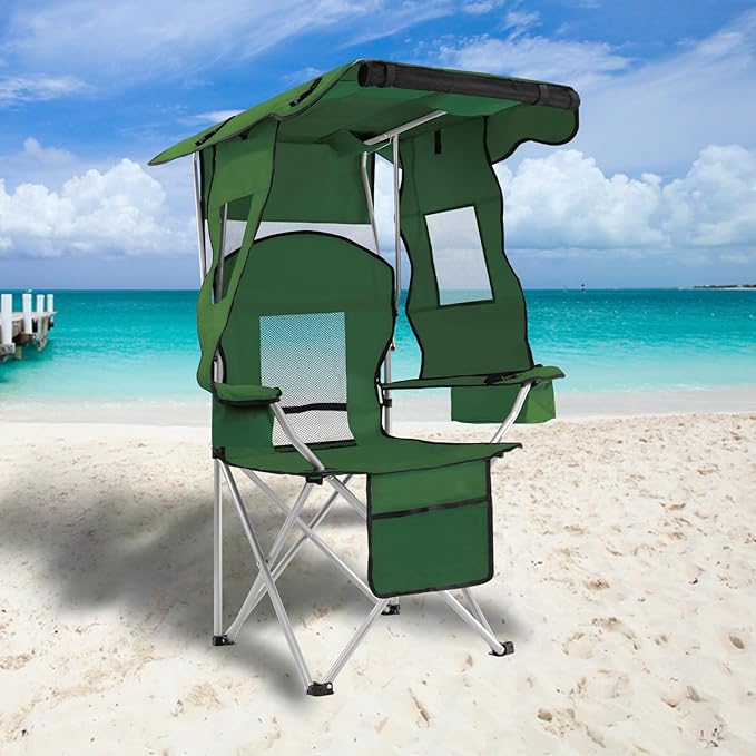 PLKO Camping Chairs with Canopy, Portable Quad Lawn Chair for Adults, Folding Recliner Chair with Cup Holder Outdoor Events and Shade- Support 330 LBS