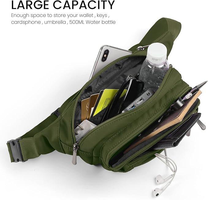 CXWMZY Fanny Packs For Women & Men Waist Pack Hip Bum Bag with Multi-Pockets Large Capacity Waterproof Casual Bum Bag for Disney Traveling Casual Cycling Running Hiking (Army Green)