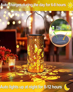 Solar Lanterns Outdoor, Waterproof Butterfly Garden Decor Birthday Gifts for Women Mom Grandma, Metal Hanging Solar Lights Decoration Outside LED Lanterns for Patio Yard Lawn Backyard Front Porch