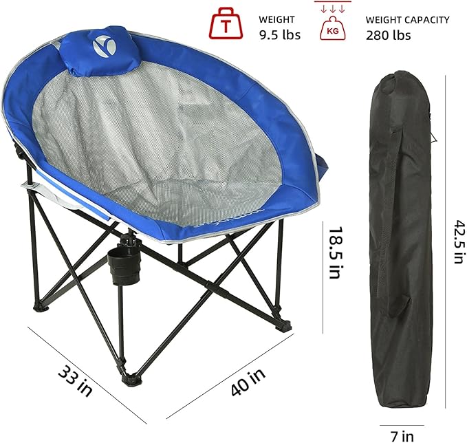 ROCK CLOUD Folding Camping Chair Oversized Padded Moon Chairs Outdoor for Camp Lawn Hiking Fishing Sports, Blue