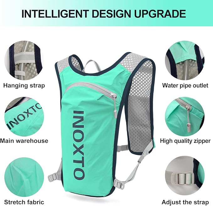 INOXTO Running Hydration Vest Backpack,Lightweight Insulated Pack with 1.5L Water Bladder Bag Daypack for Hiking Trail Running Cycling Race Marathon for Women Men