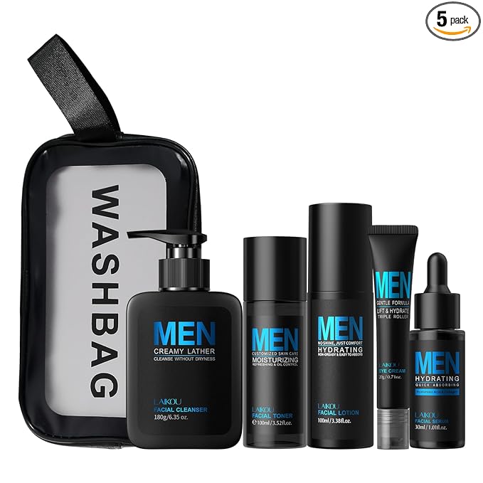 LAIKOU Skin Care Set, Gifts for Men, Skincare Gift Set, Men Skincare with Facial Cleanser, Toner, Lotion, Eye Cream, Serum Father's Day Christmas Birthday Valentines for Him Dad Husband Boyfriend