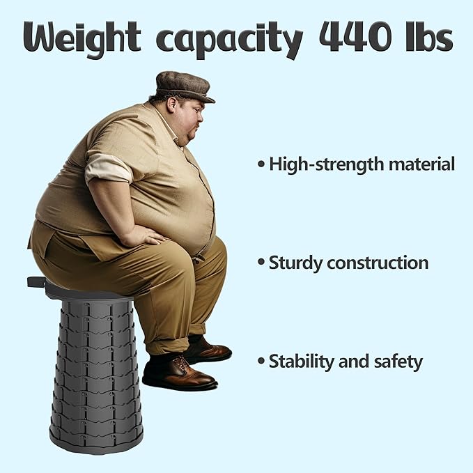 ALEVMOOM Upgraded Collapsible Stool with Cushion,440LBS Max Weight,17.7" Height Adjustable,Sturdy Portable Telescoping Stool,Folding Camping Stool for Outdoor Hiking Travel