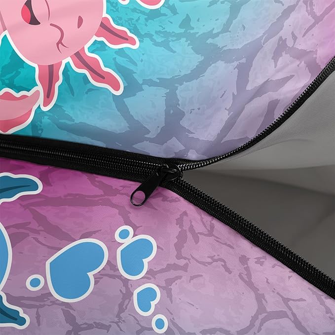 HOSIMA Cartoon Axolotl Sleeping Bags for Kids 10-12,Blue Cartoon Kids Sleeping Bags for Girls Boys,Compact Sleeping Bag for Camping Essentials and Hiking.