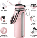 GOSWAG Insulated Sports Water Bottle, 24oz 2 Lids(with Straw/No Straw), Stainless Steel Water Bottles with Paracord Handle, Insulated Bottle with Double-Wall Vacuum Insulation
