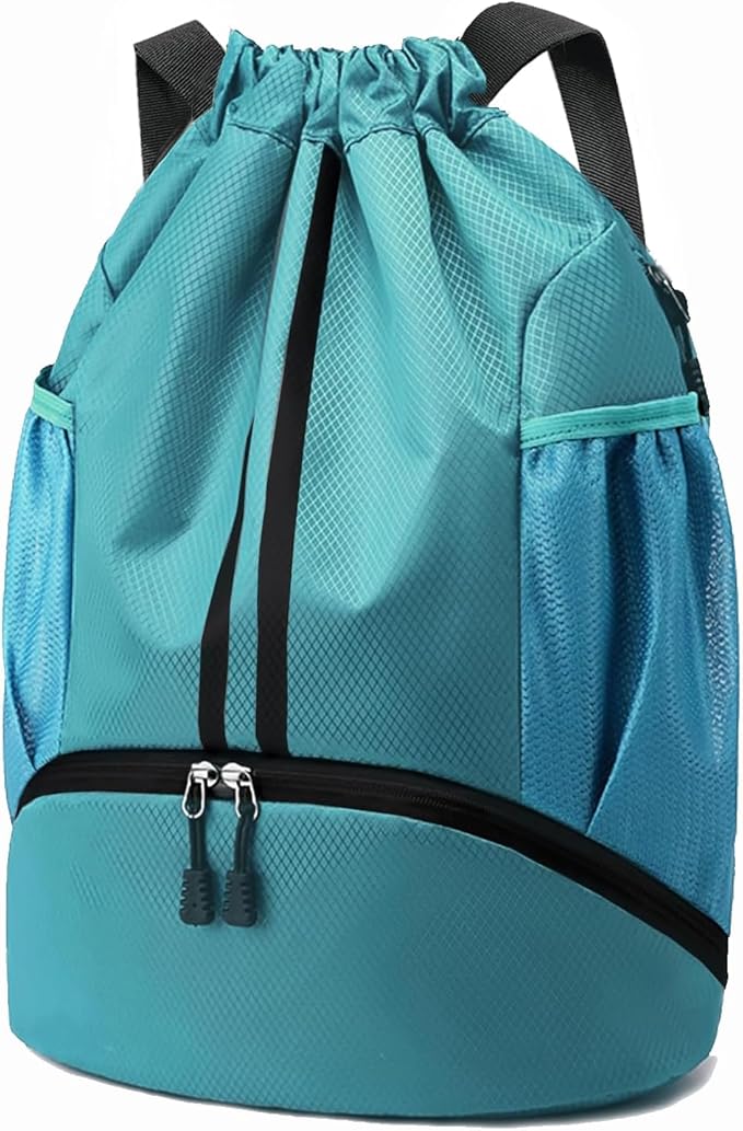 Hoedia Sports Drawstring Backpack - String Swim Gym Bag with Shoes Compartment and Wet Proof Pocket for Women and Men