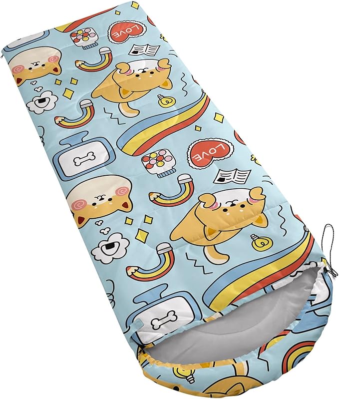 Kids Sleeping Bag for Boys Girls,Rocket Moon Print-Lightweight Warm Portable Outdoor Indoor-Waterproof Cold Weather Resistant Sleeping Bag for Camping Hiking